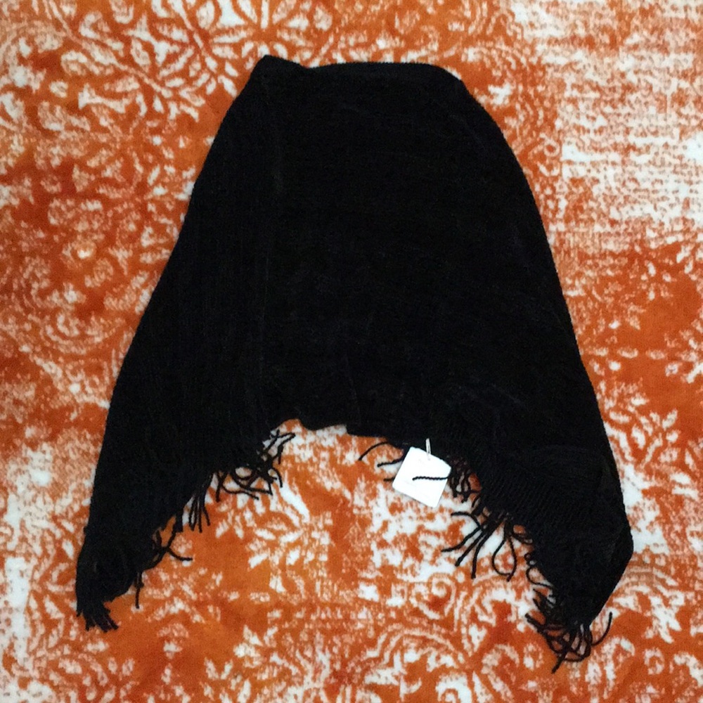 Black fleece tassel poncho